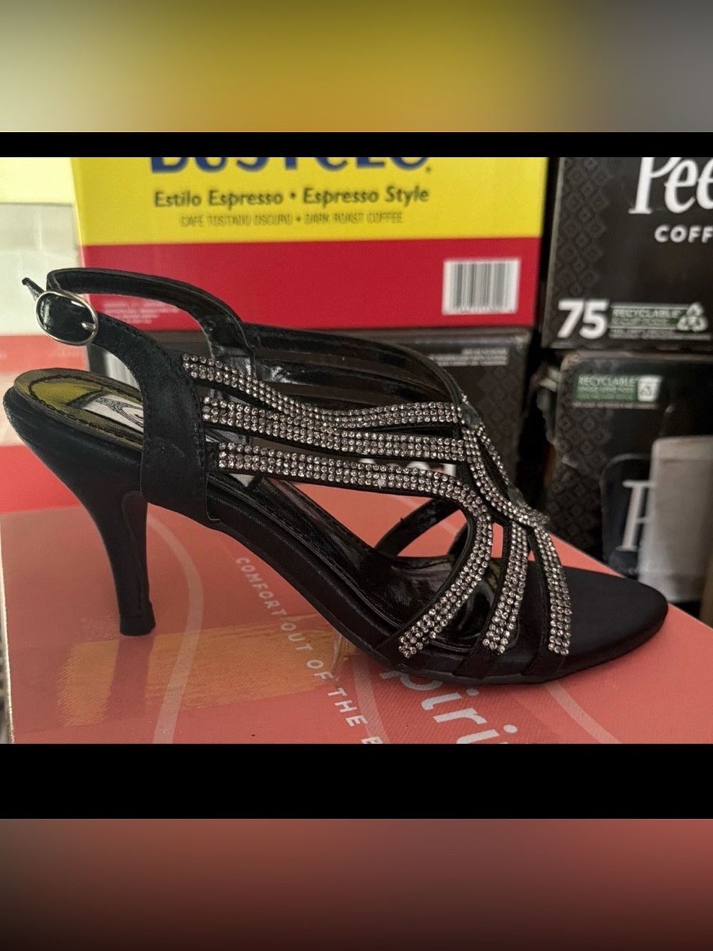 Italina Women’s Slingback rhinestone Sandals Black Silver Size 6 M US
